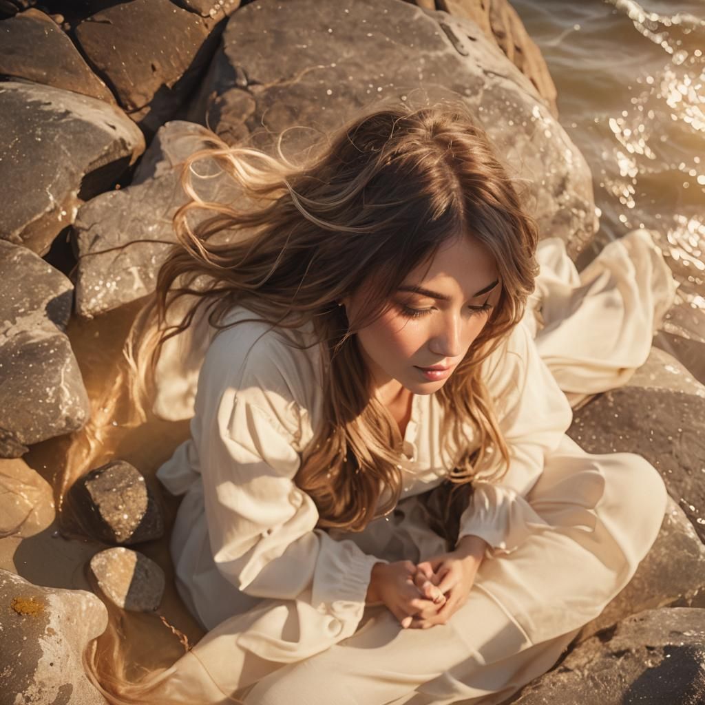 Romantic Portrait of Girl with Long Hair