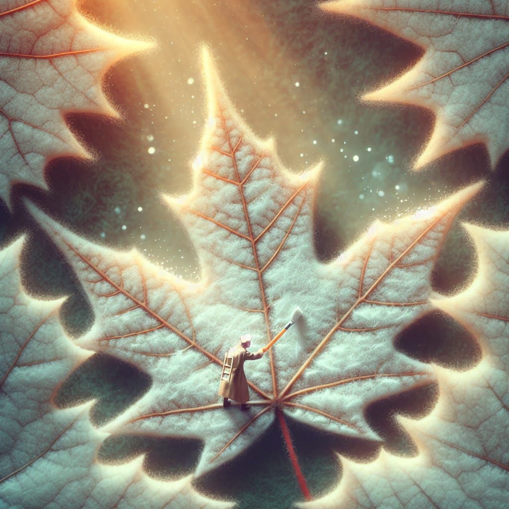 Fantasy Artist Paints Autumn Leaf White