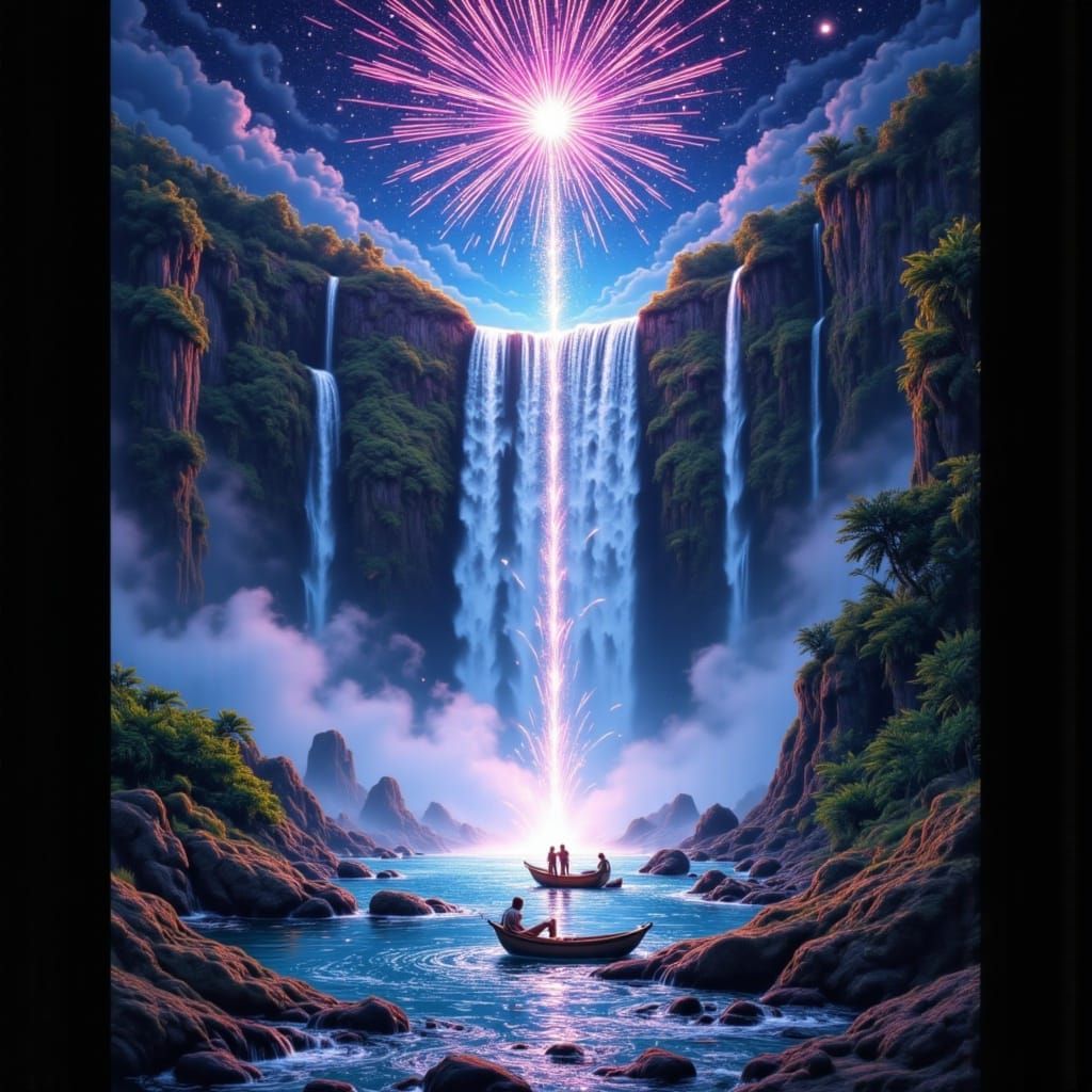 Victoria Falls Fireworks Display in Tarot Art Style