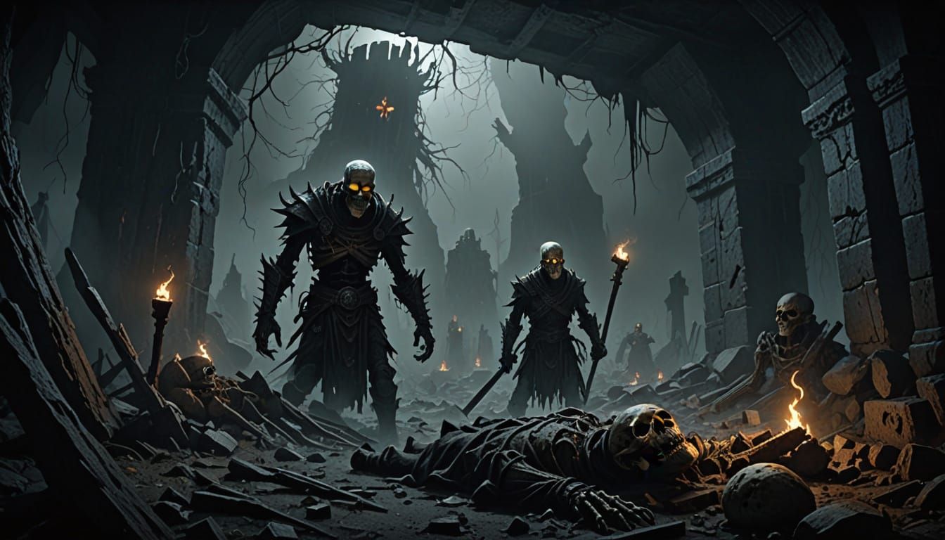 Draugr Rises from Ancient Grave in Dark Fantasy Scene