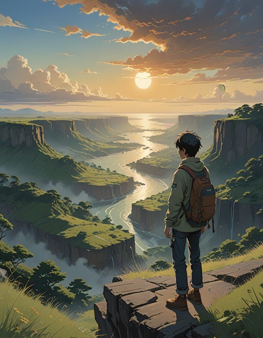 Contemplative Young Adult Surrounded by Friends in Ethereal....