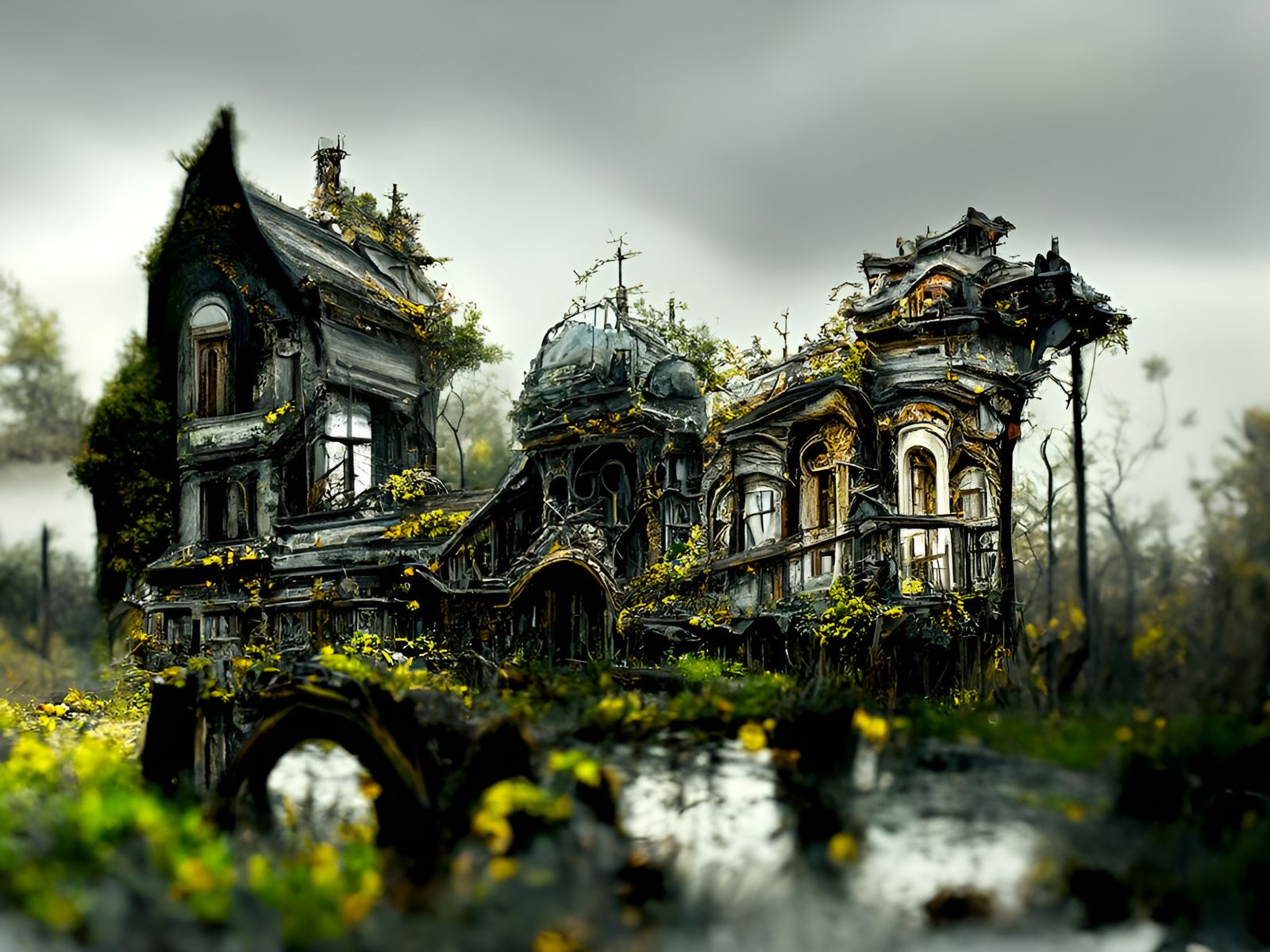 Post-Apocalyptic Victorian Manor in Hyperrealism
