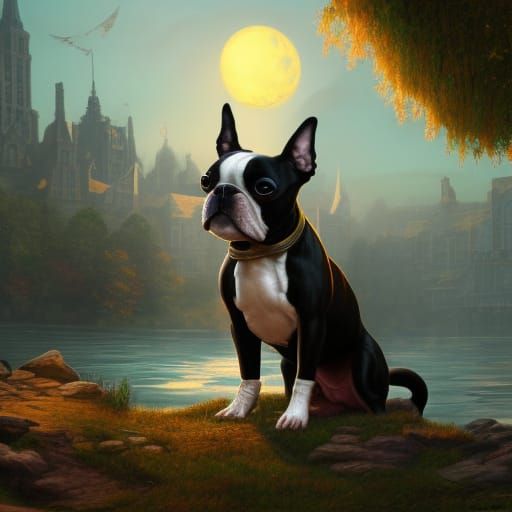 Detailed Boston Terrier Matte Painting
