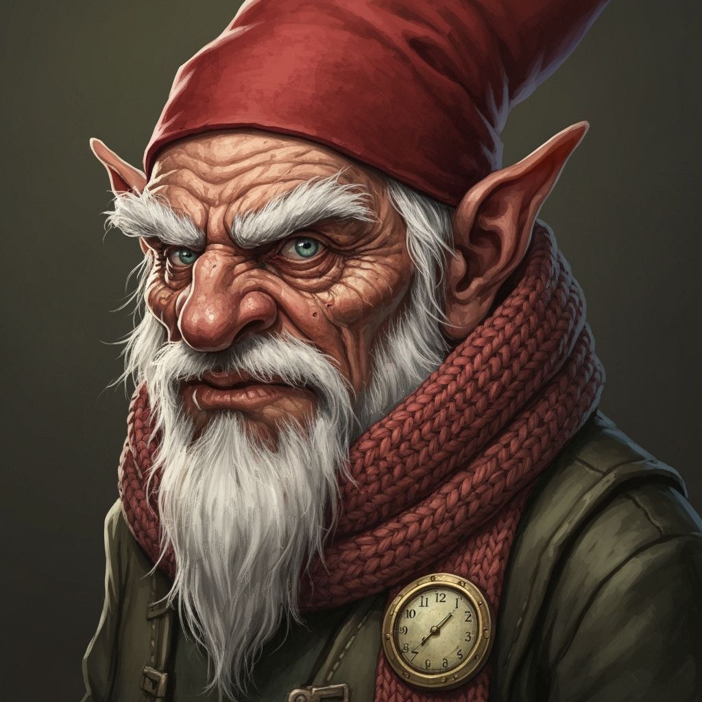 Gruff Gnome Sorcerer with Knit Scarf in Detailed Art Style