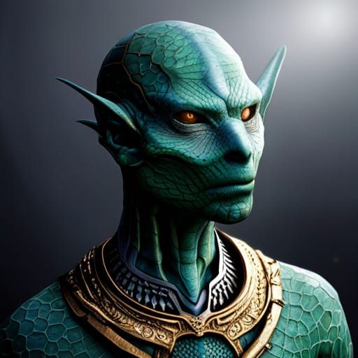 Formidable Reptilian Humanoid with Intelligent Eyes