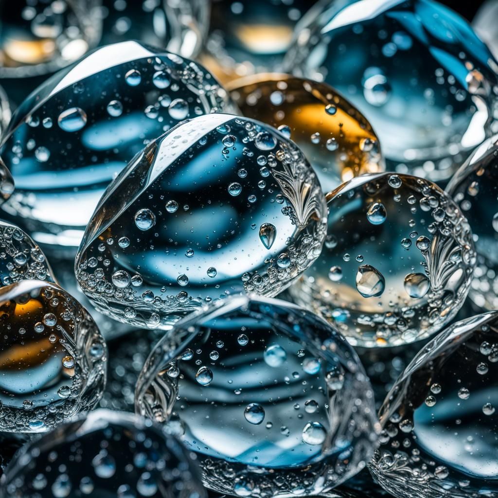 Quartz Crystal Droplets in Hyperrealistic Detail