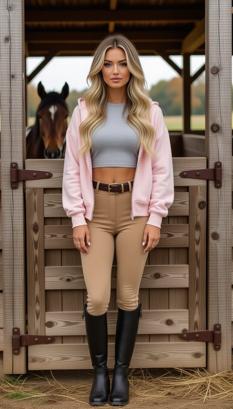 Woman in Riding Gear by Stable Door