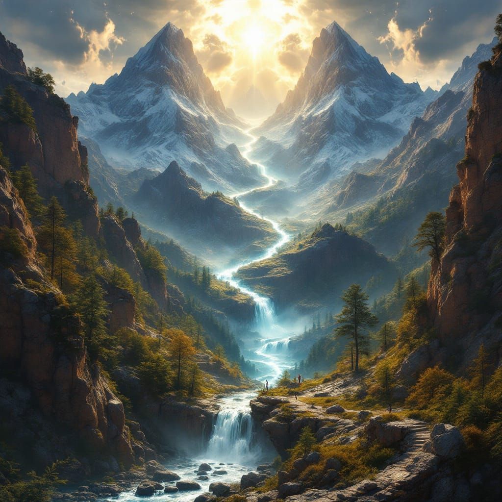 Ethereal Fey-Wild Realm Panorama in Cyberpunk Style