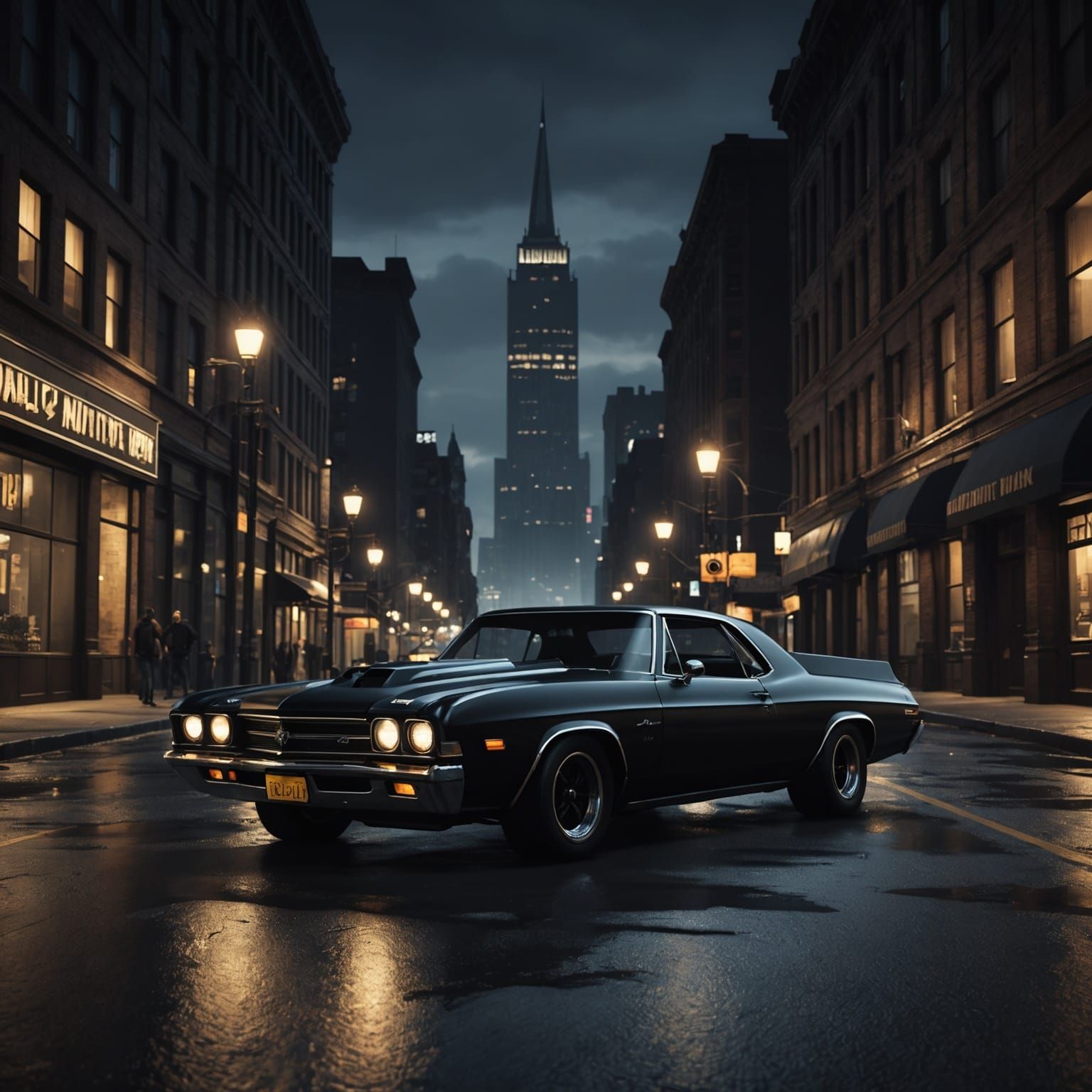 El Camino Batmobile on Gotham Streets: 3D Game Cinematic