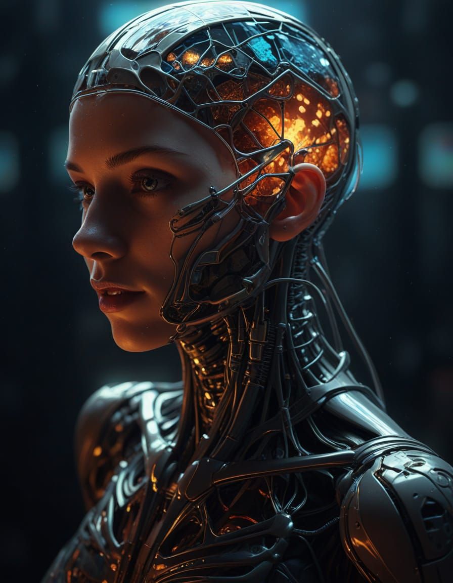 Futuristic Human-Electronic Hybrid in Decay