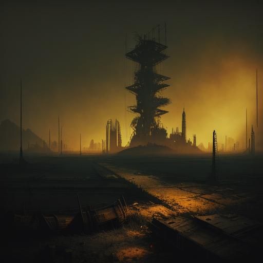 Surreal Abandoned Dream Machine in Eerie Landscape