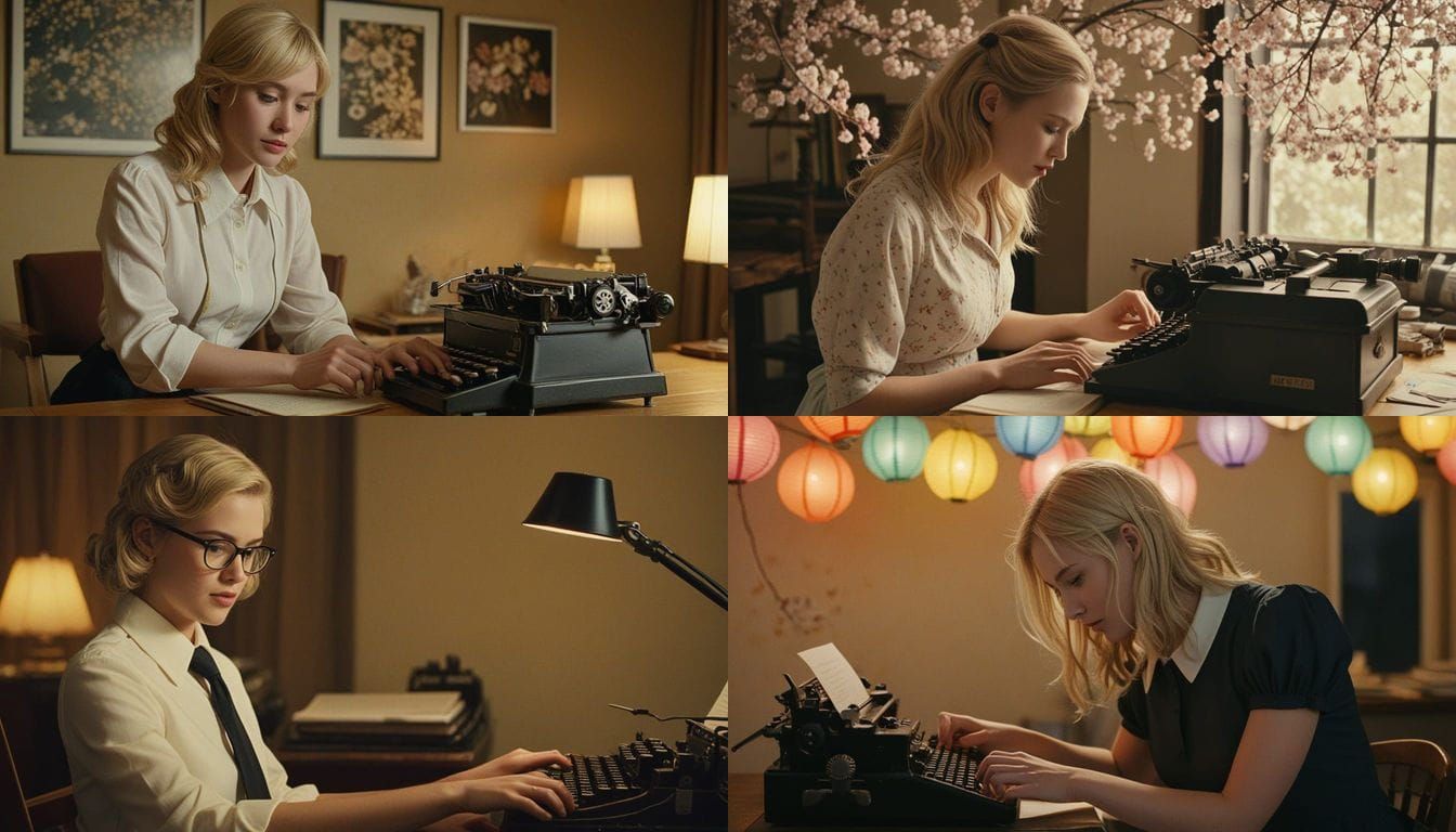 A Blonde Secretary in a Whimsical Japanese Setting