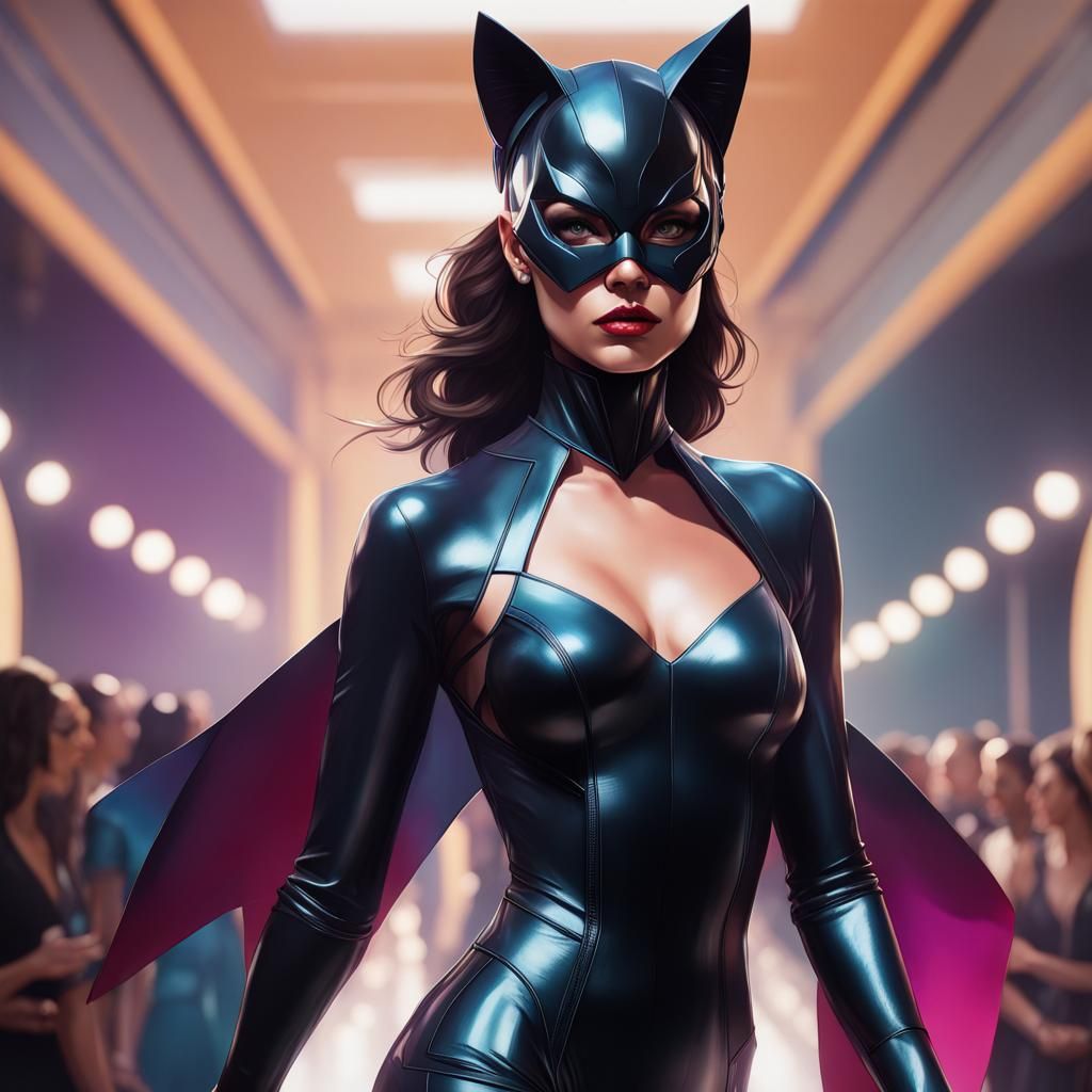 Cat Woman Runway Portrait in Hyperdetailed Style