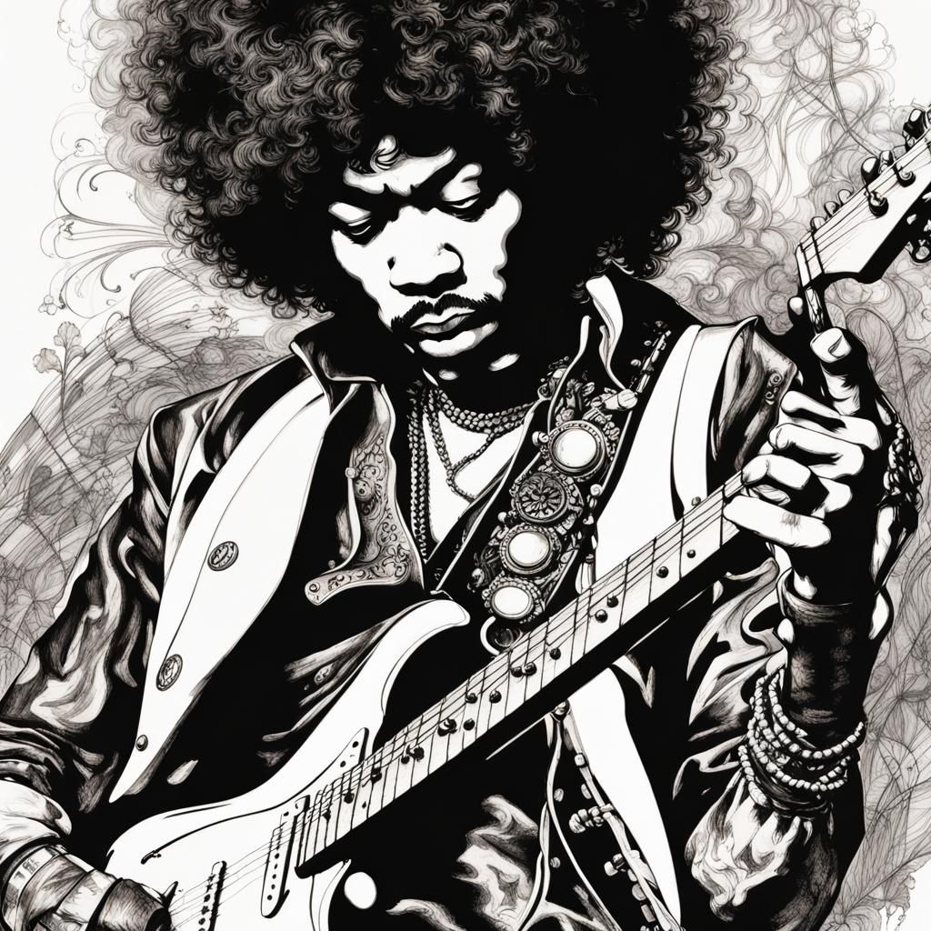 Jimi Hendrix: Renaissance Ink Sketch of a Rock Icon
