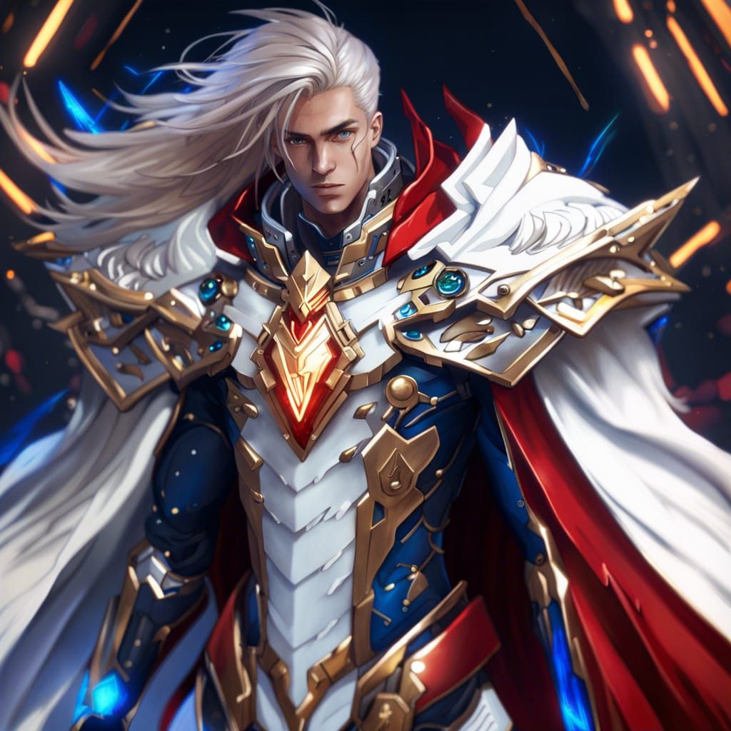 Anime Cyborg King on Throne in Detailed Fantasy Art