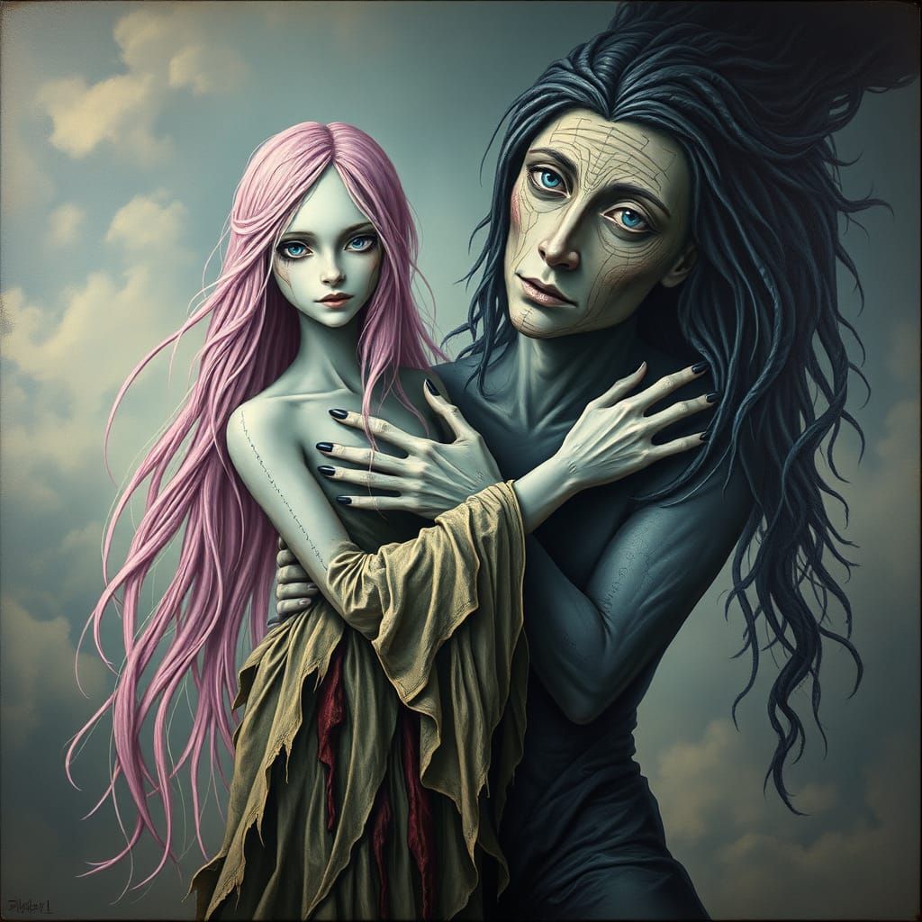 Surreal Dark Fantasy Scene in Dali-Inspired Style