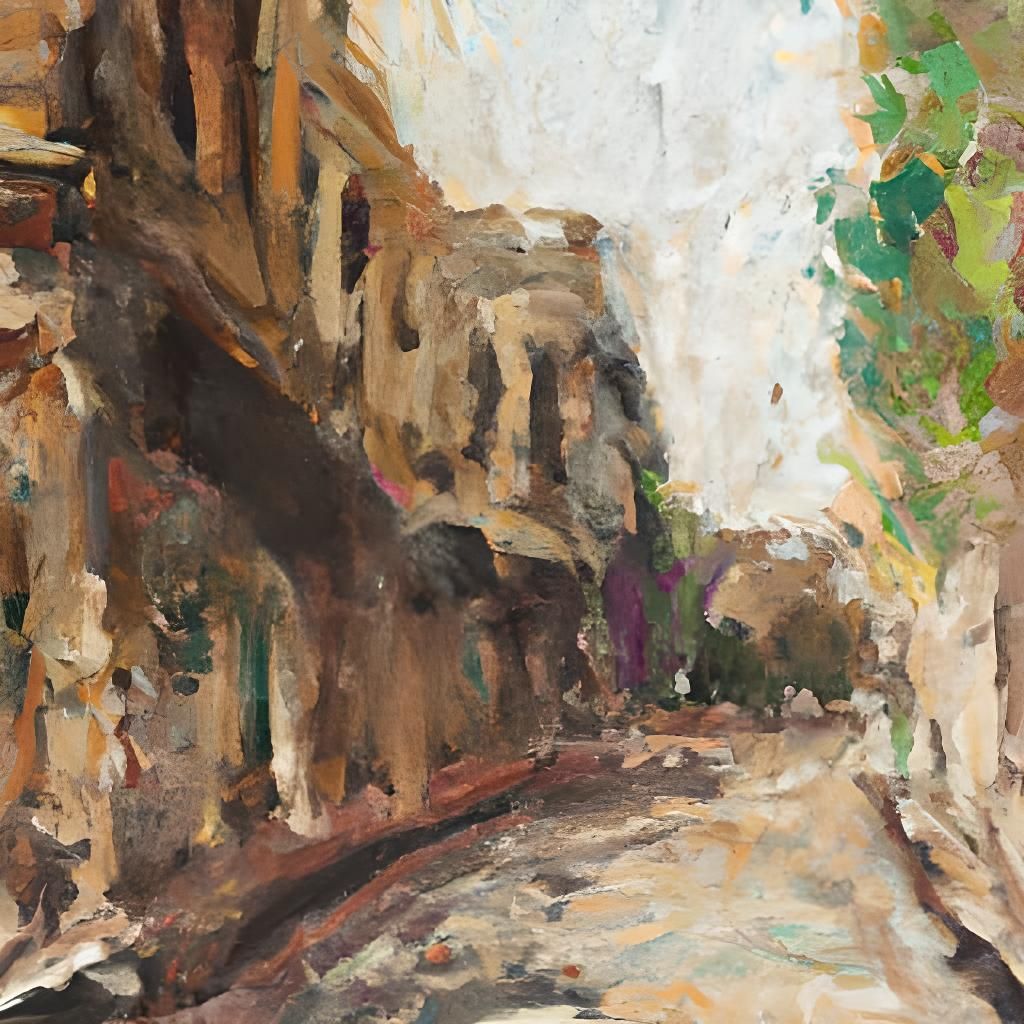 Destroyed Ancient City Street in Expressionist Style