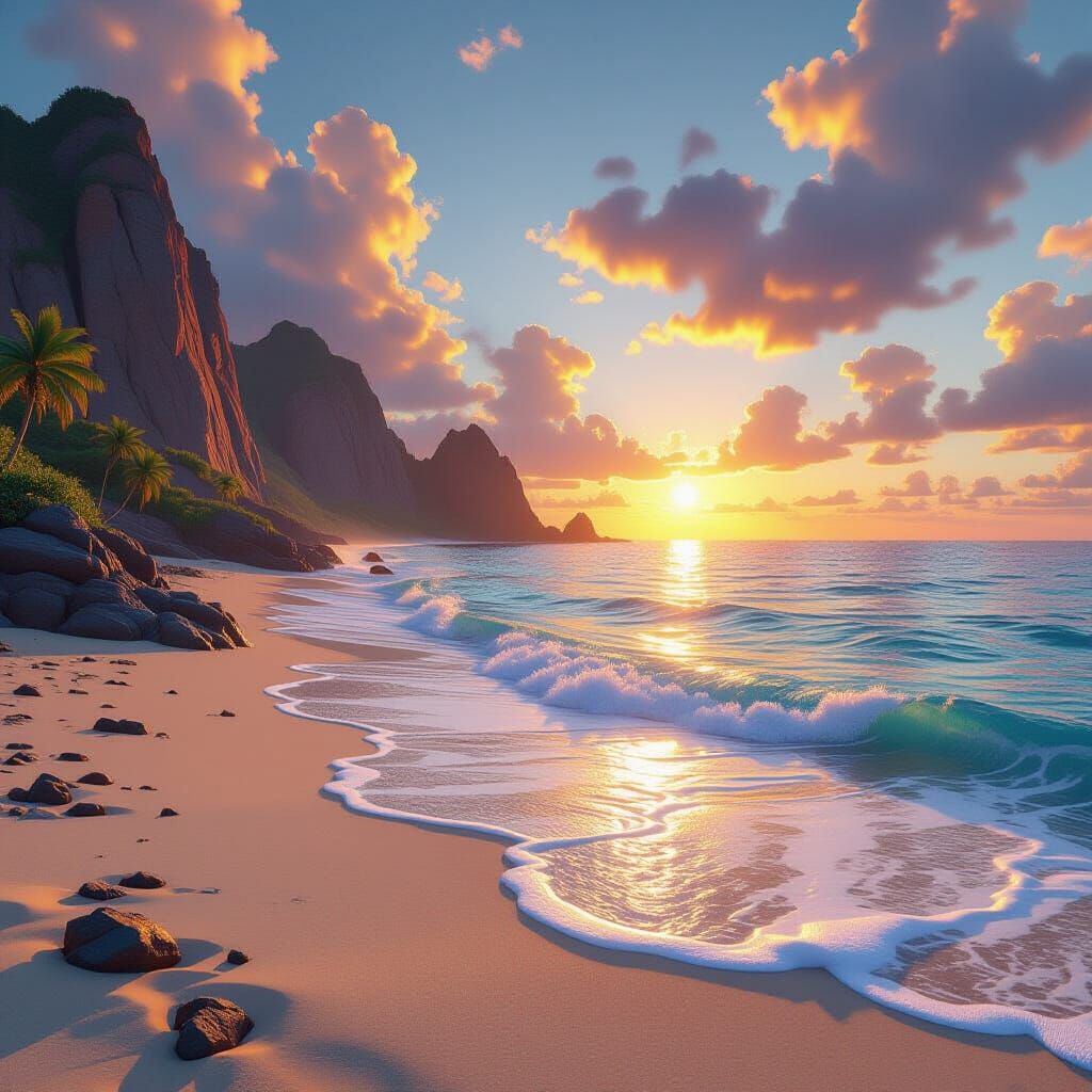 Morning Beach: Detailed Matte Painting in Deep Color