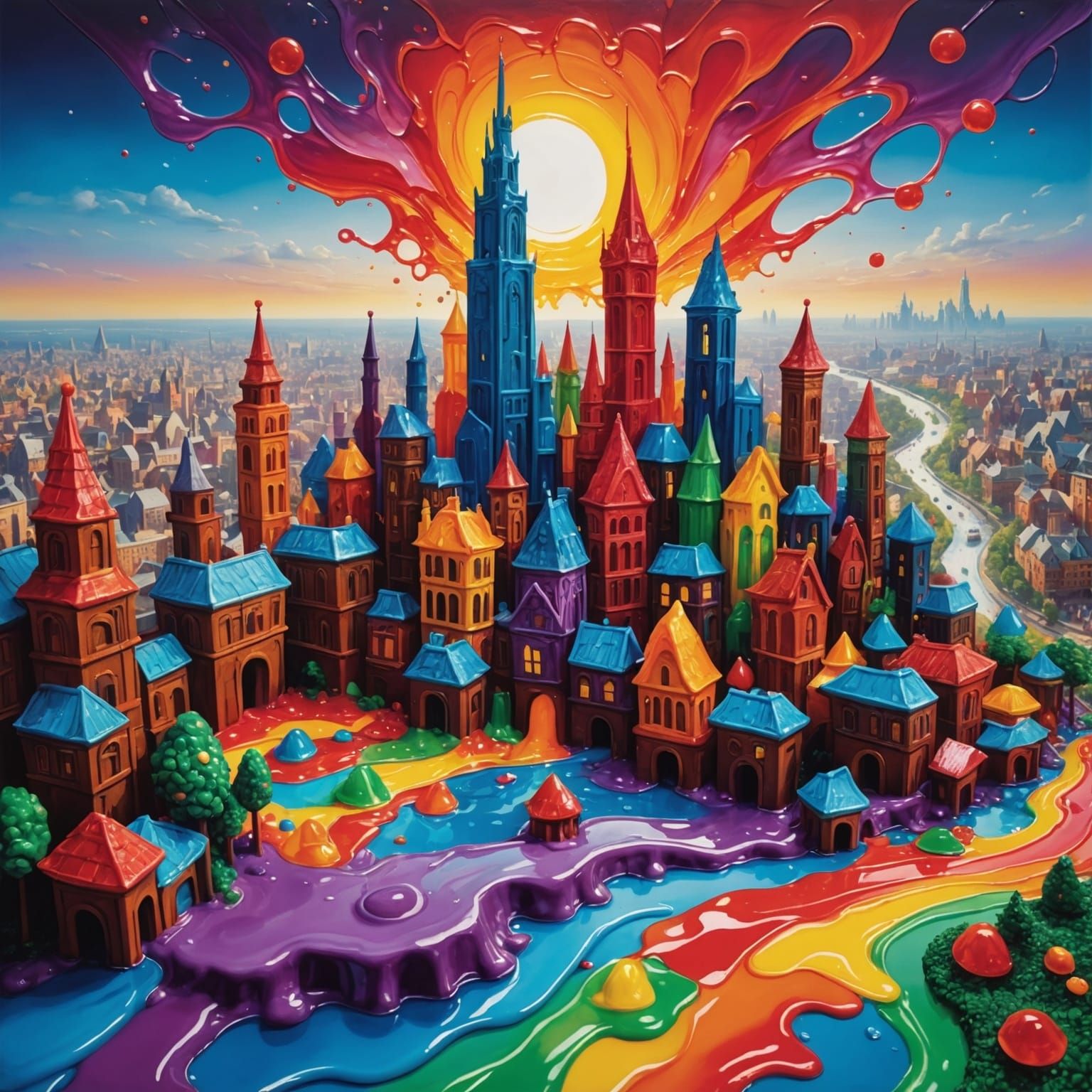 Gummy Candy Cityscape in Splash Art Style