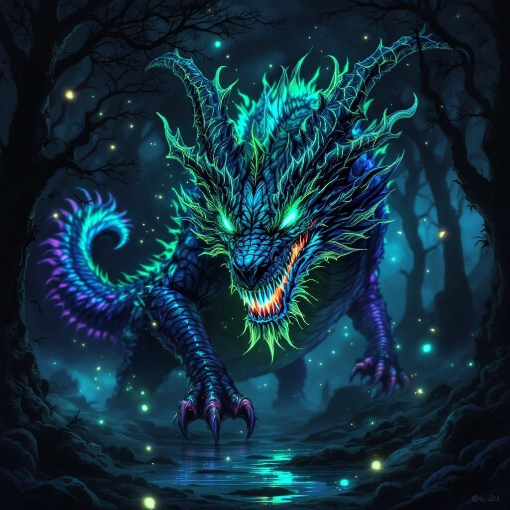 Hyper-Realistic Nightmare Dragon in Vibrant Oil Painting Sty...