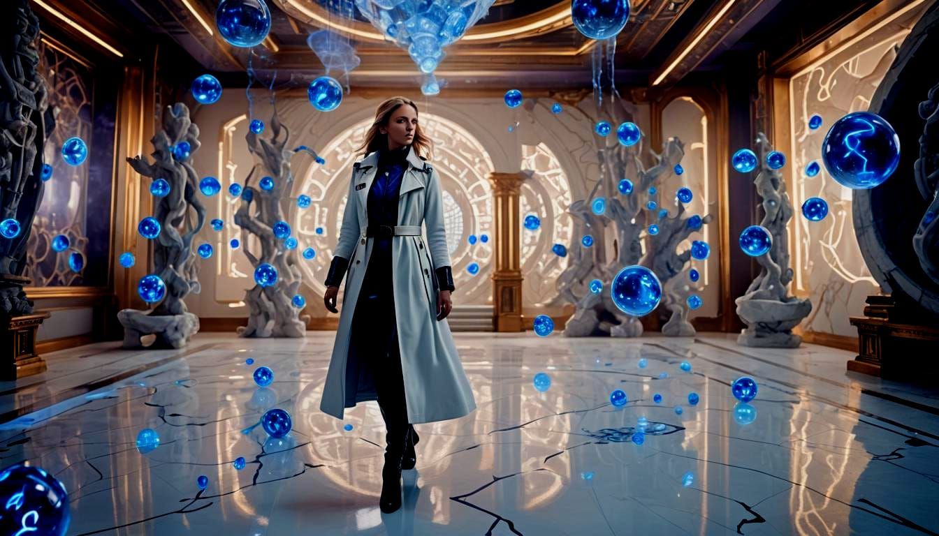 Futuristic Double Exposure: Nordic Princess in Laboratory