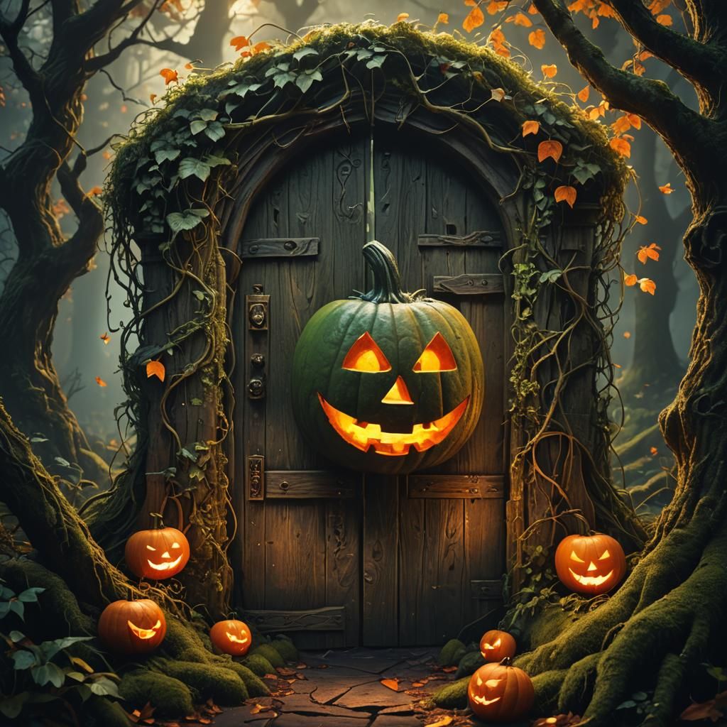Mystical Jack-o-Lantern in Misty Forest