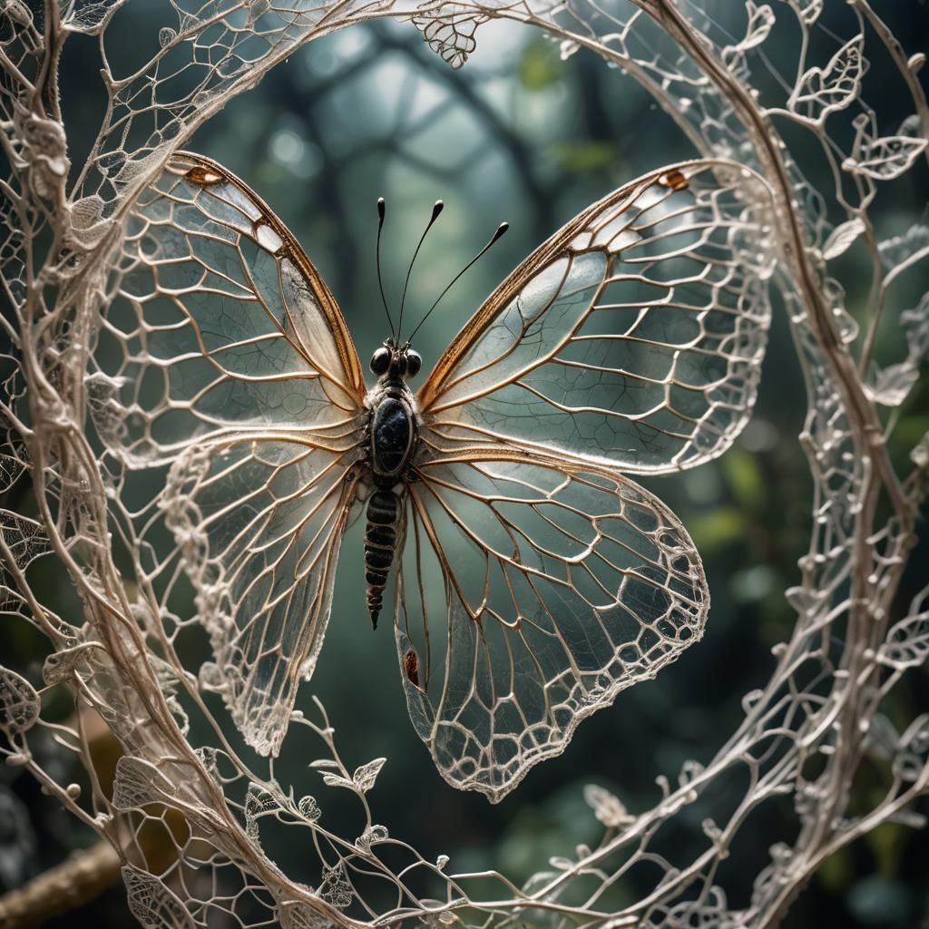 Butterfly in Lace Cocoon: Hyperrealistic 64 Megapixel Image