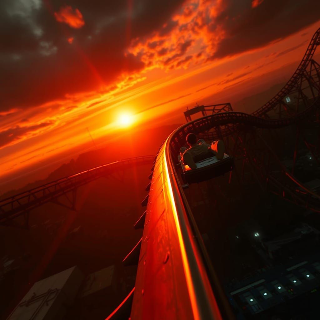 Roller-Coaster Descent at Sunset in HDR