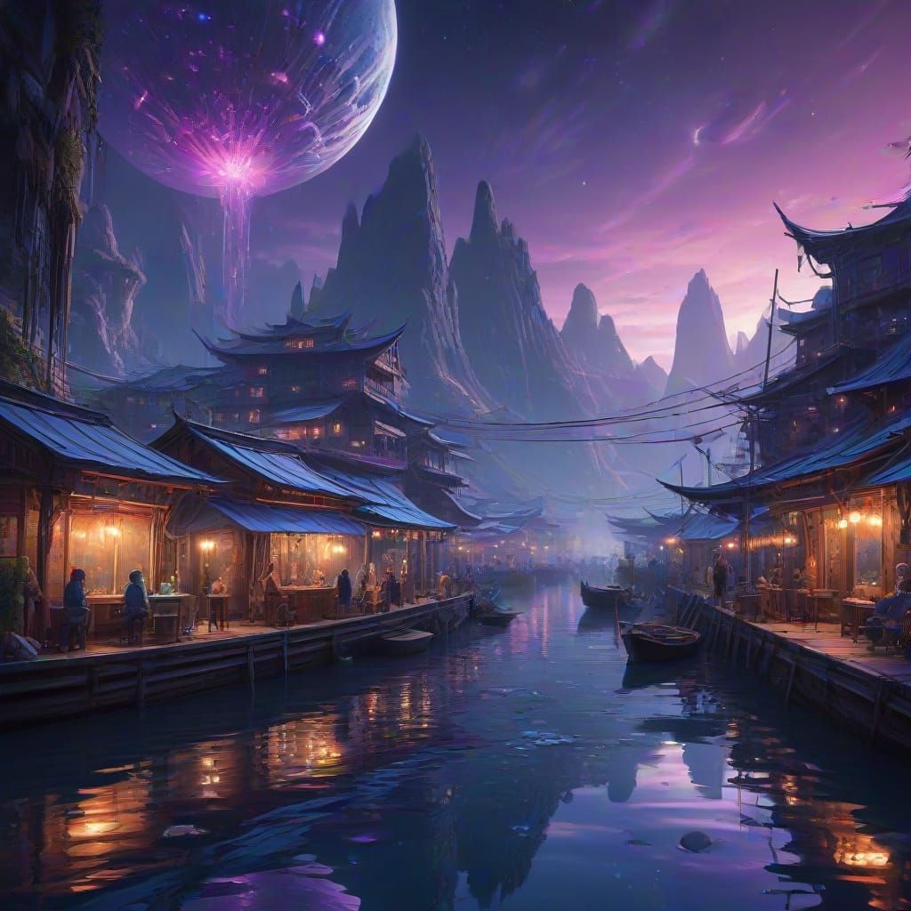 Alien City Concept Art with Organic and Crystalline Architec...