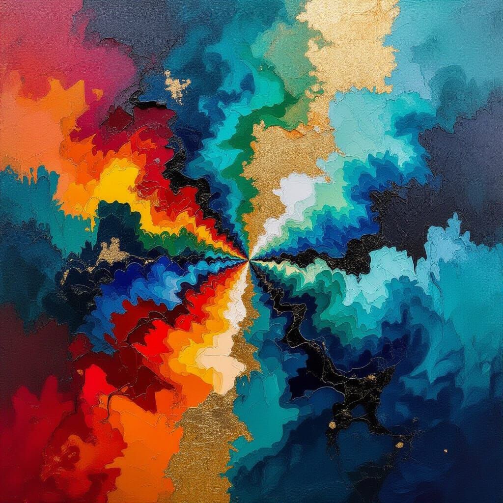 Abstract Oil Painting with Textured Layers