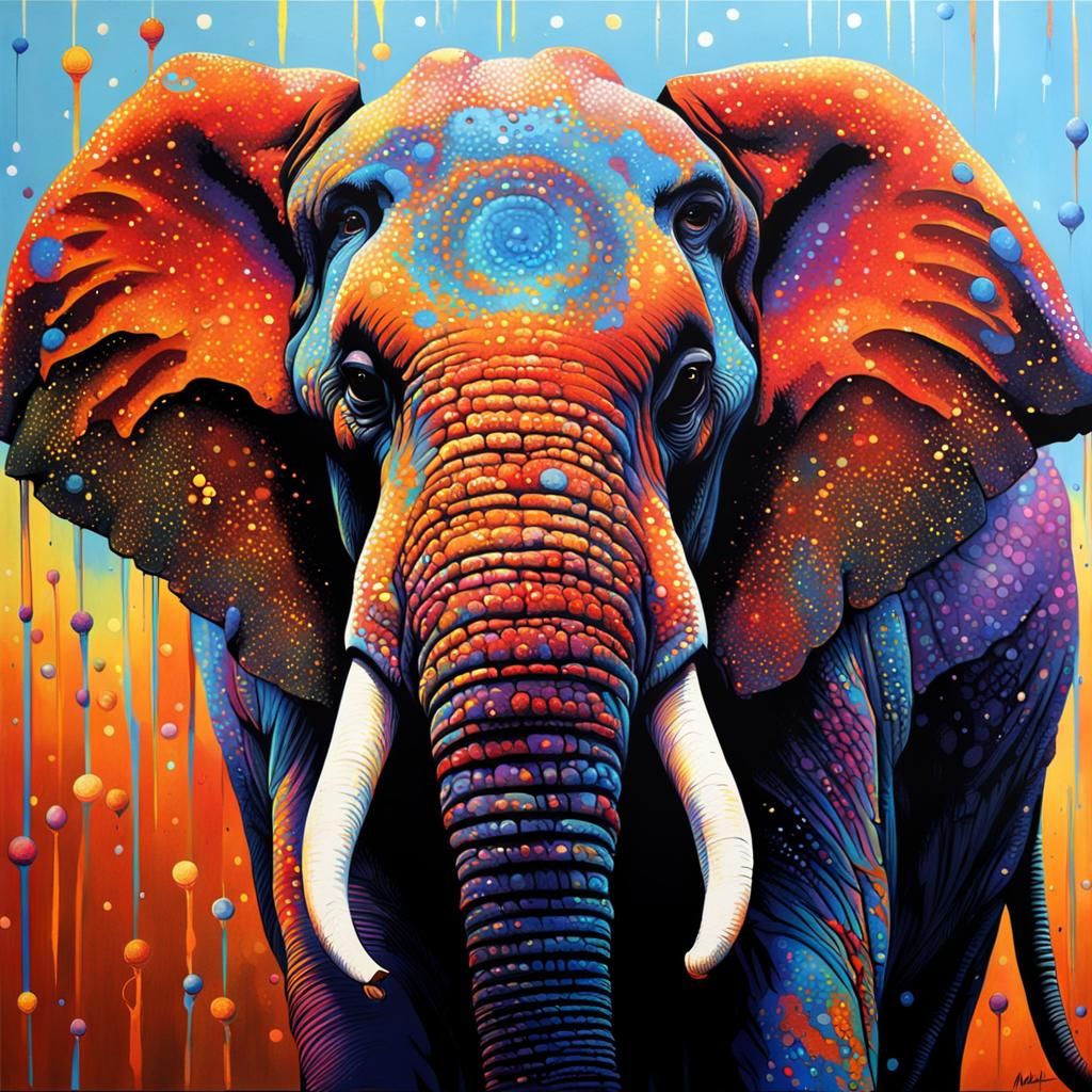 Colorful Elephant Dot Painting in Hyperrealistic Style