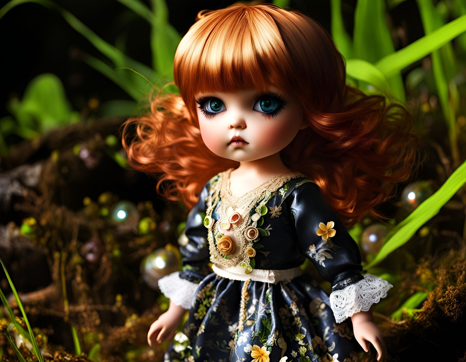 Grumpy Chibi Doll in Garbage Patch: 3D Render