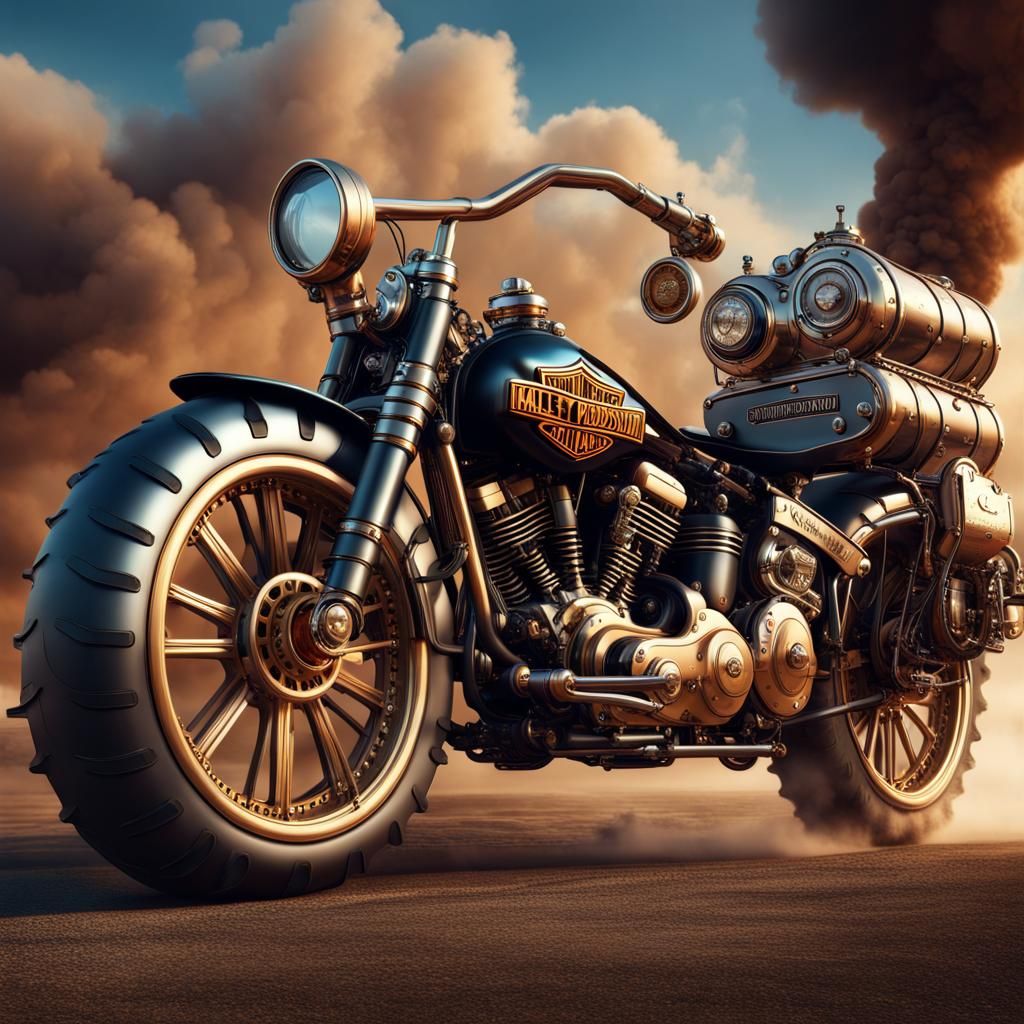 Steampunk Harley Davidson Traction Engine Poster