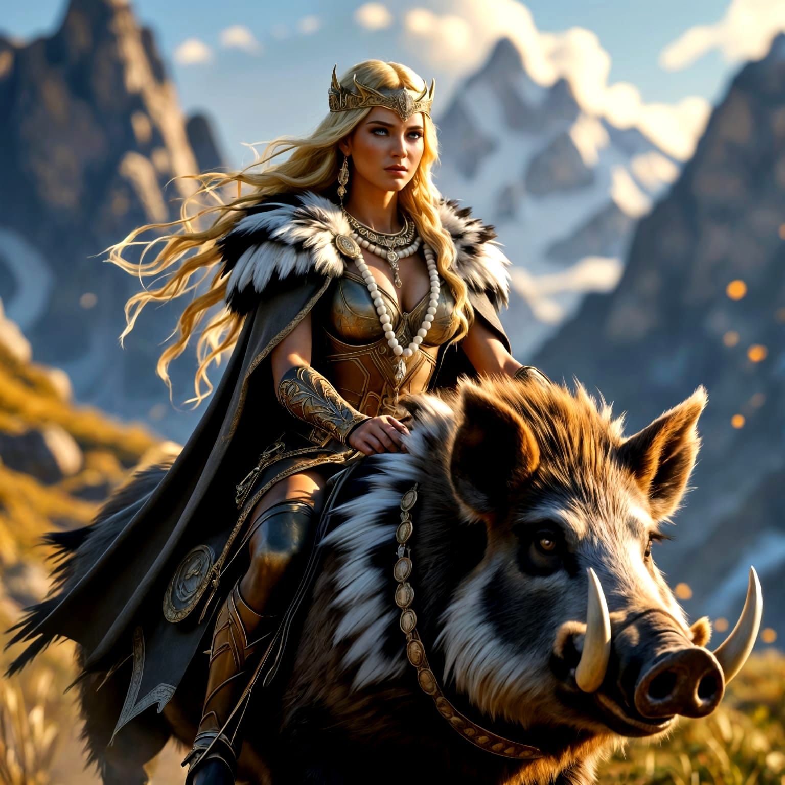 Freyja Rides Hildisvini in Epic 3D Game Style