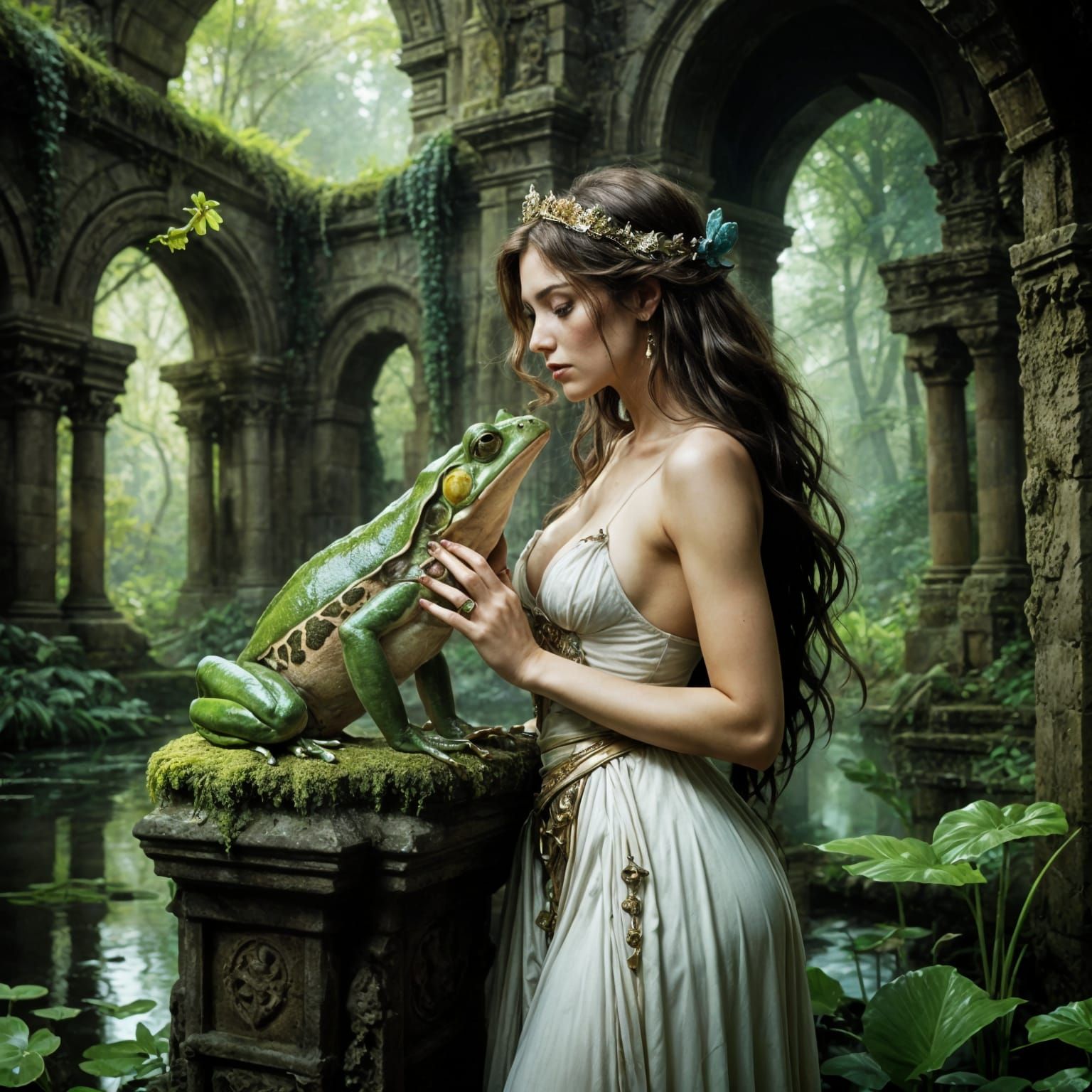 Enchanted Princess Kisses Frog in Mysterious Lab