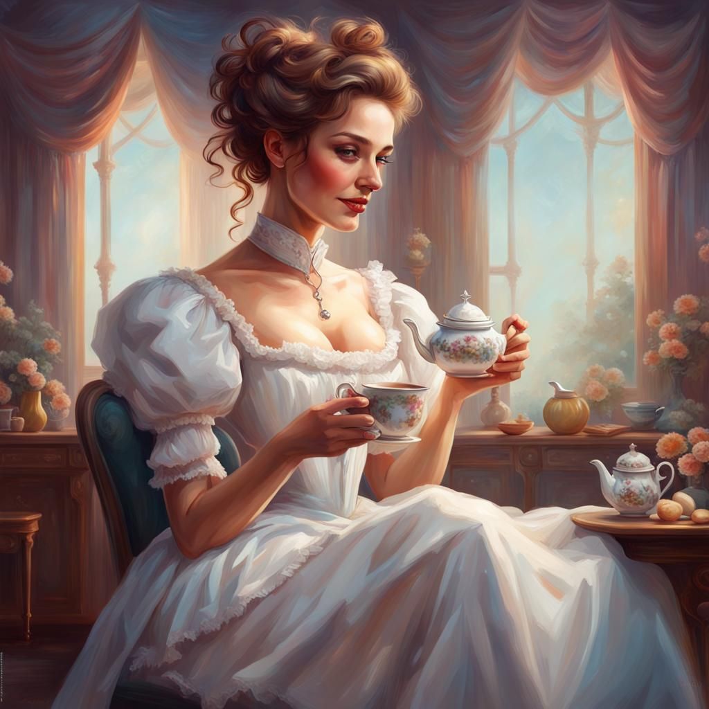 Victorian Woman's Mischievous Tea Party: Academic Art