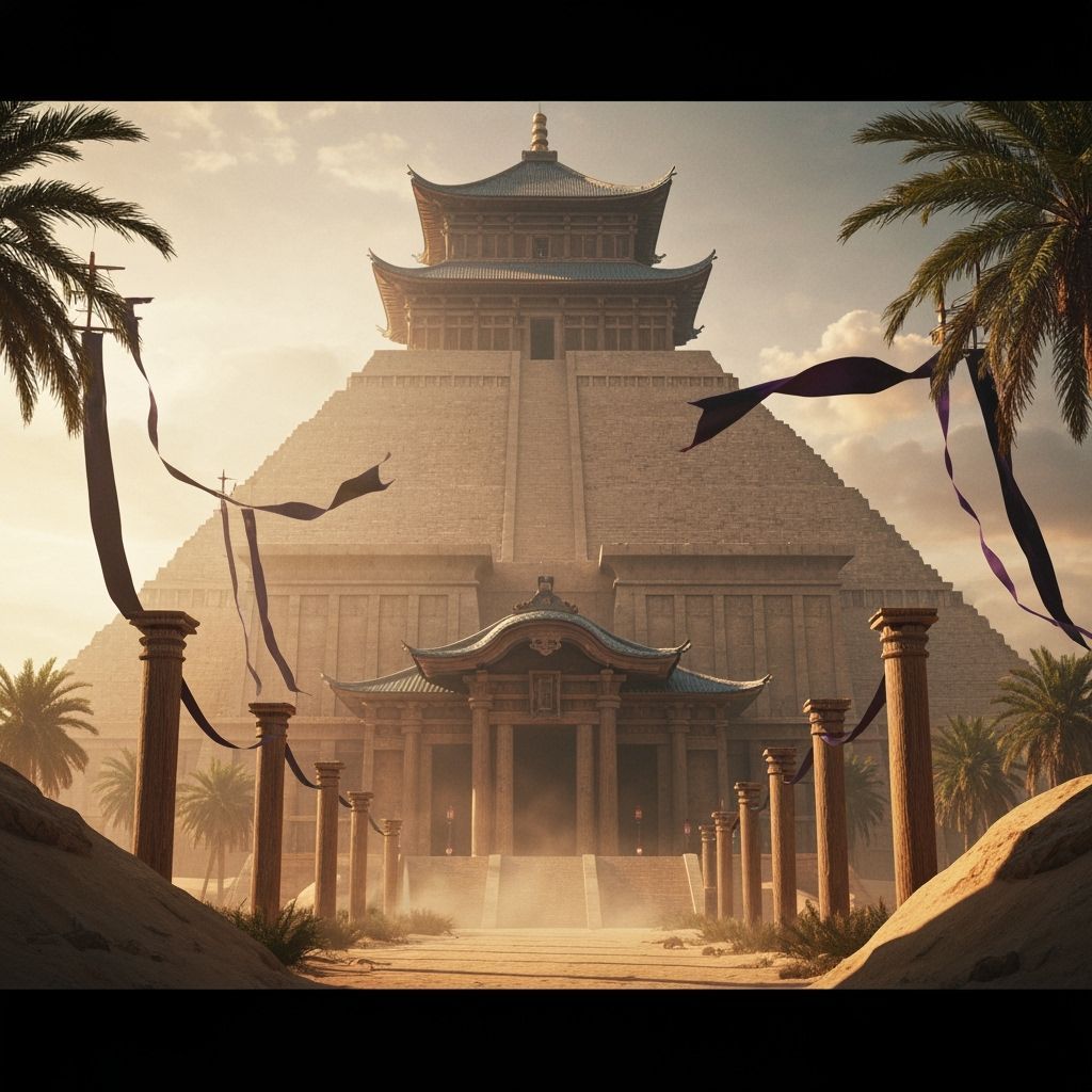 Egyptian Pyramid Meets Japanese Architecture in Epic Scene