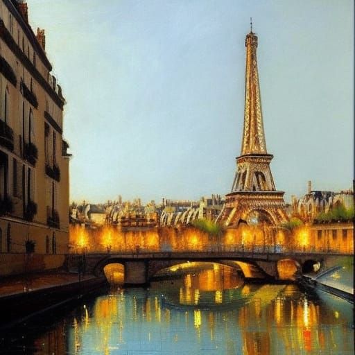 Paris Landscape in Oil Painting Style