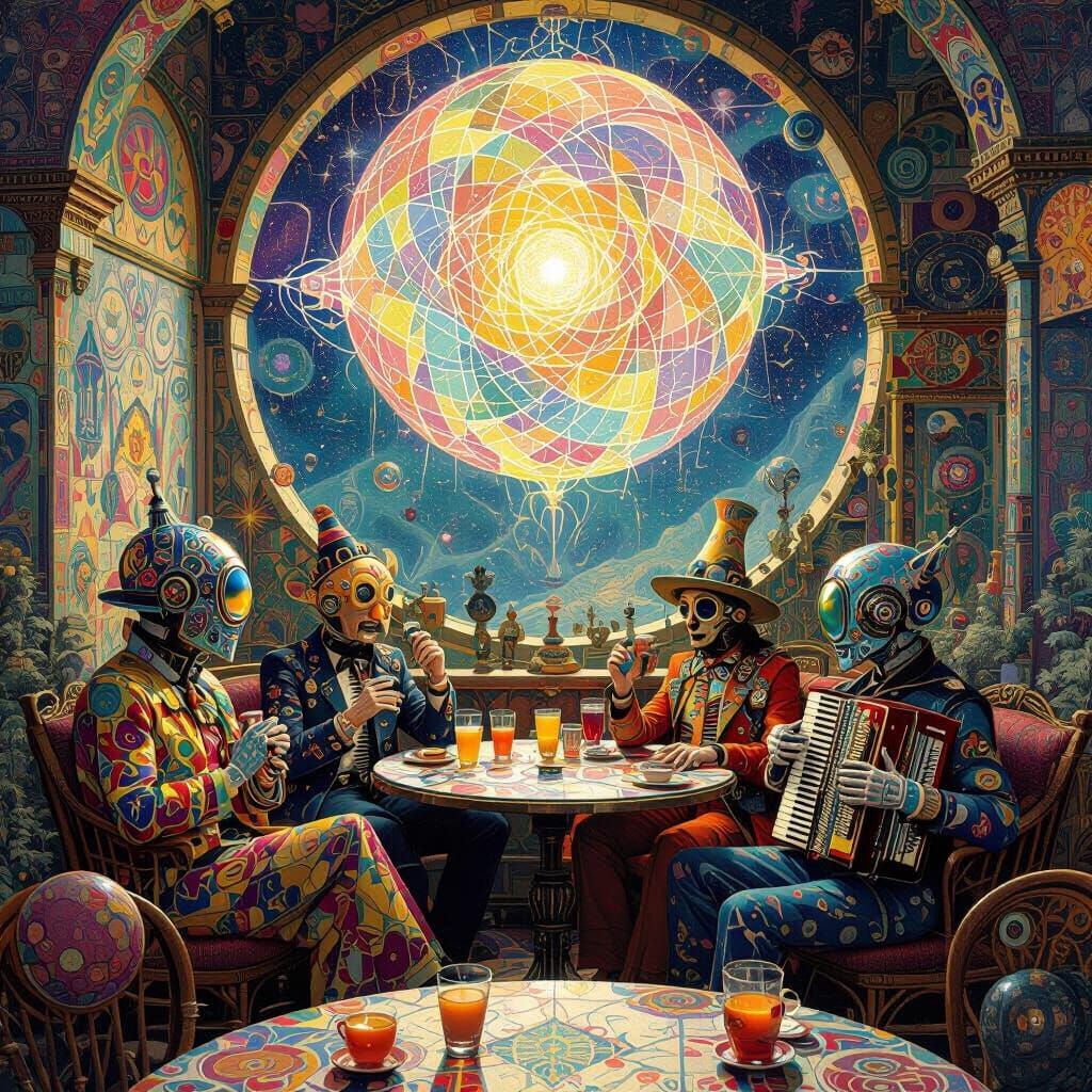 Psychedelic Utopia: Accordionist in a Galactic Cafe