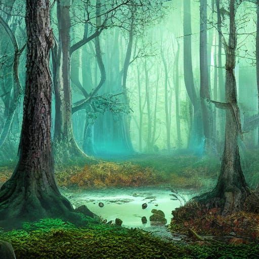 Surreal Forest of Iridescent Wonders in Vibrant Hues