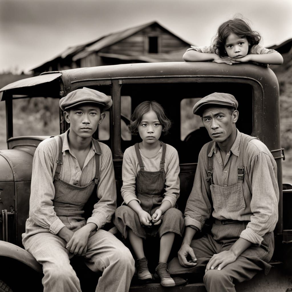 Vintage Monochrome Portrait of a Family in Turmoil