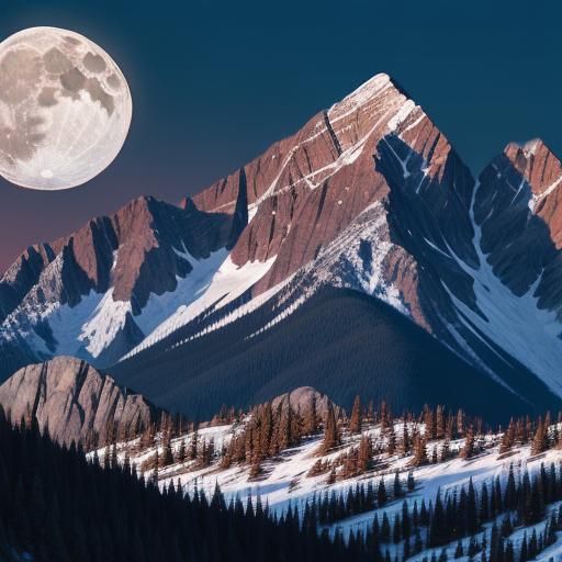 Super Moon Over Rocky Mountains: Hyperrealistic Detail