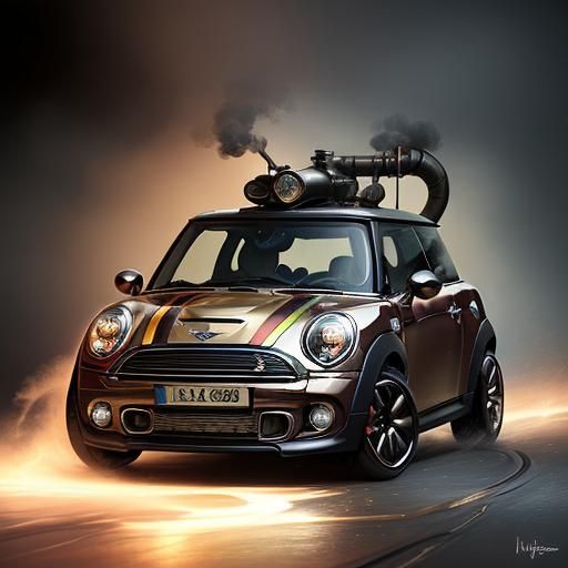 Steampunk Mini Cooper: Hyperrealistic Concept Art