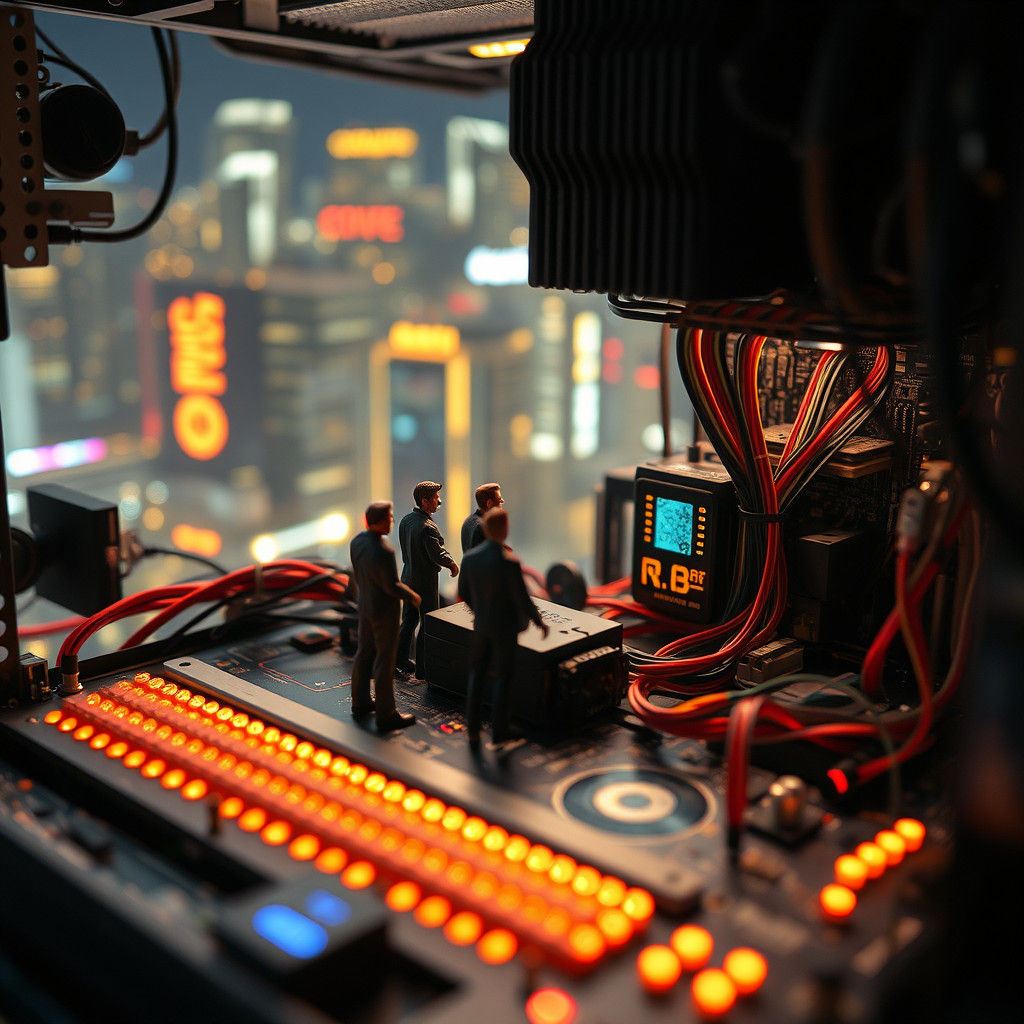 Hyperrealistic Tiny People in Computer Cityscape