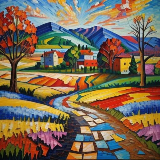 Mosaic Landscape in Post-Impressionist Impasto Style