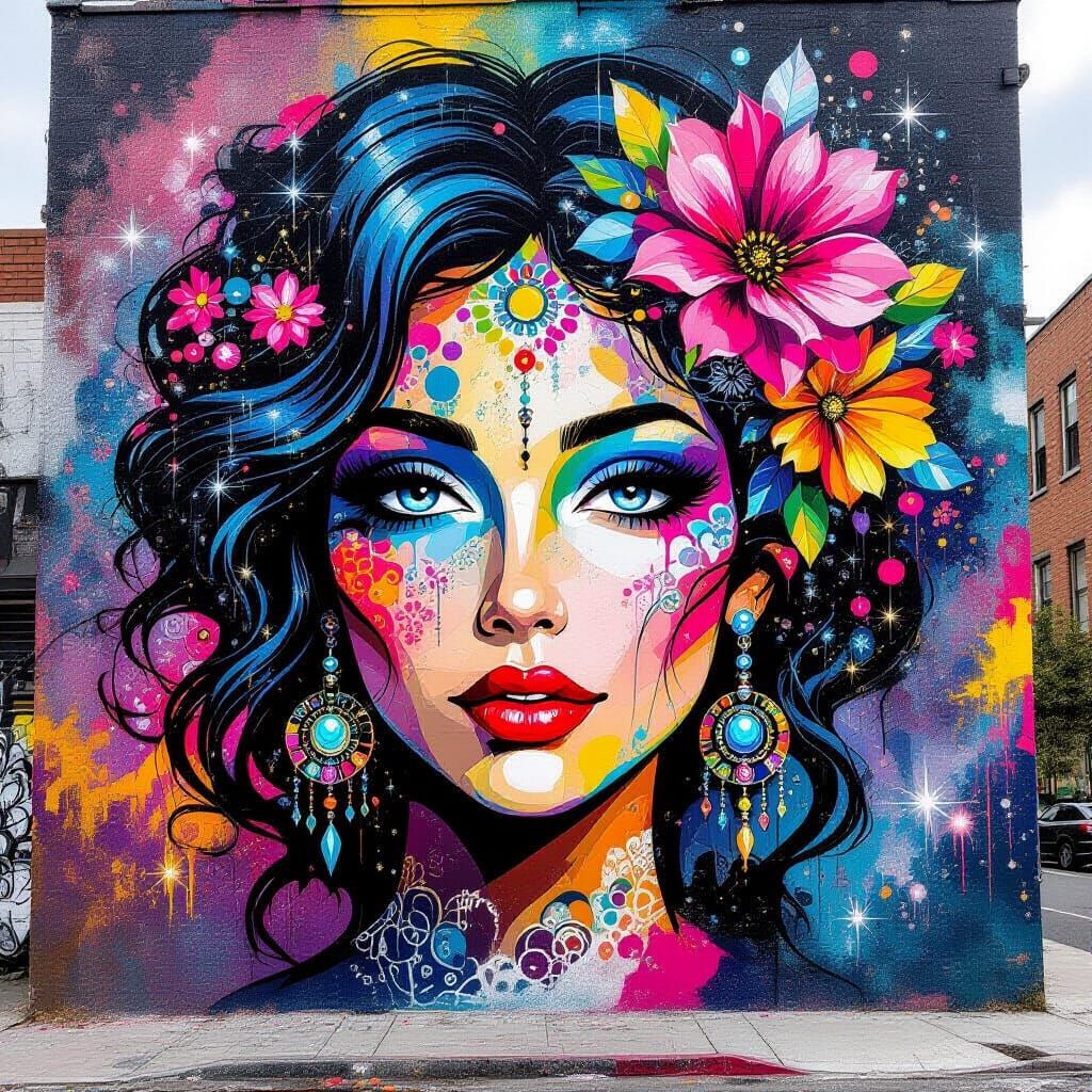 Colorful Bead-Blasted Street Art Mural