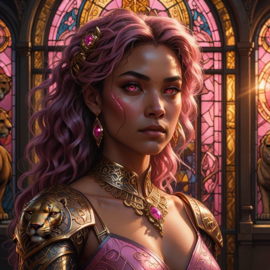 Fantasy Woman with Pink Eyes in Matte Painting Style
