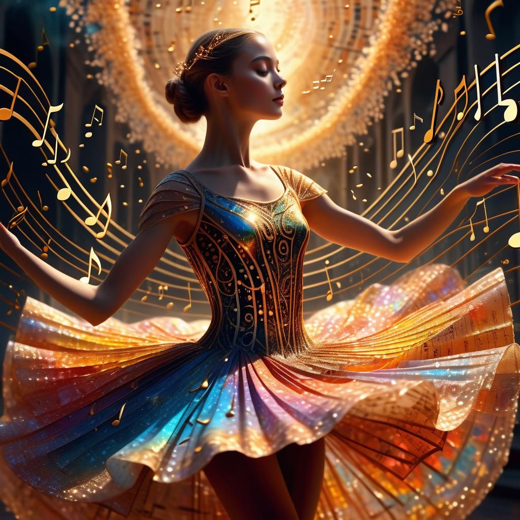 Ballerina Dress Forming Music Notes, Surreal Digital Art
