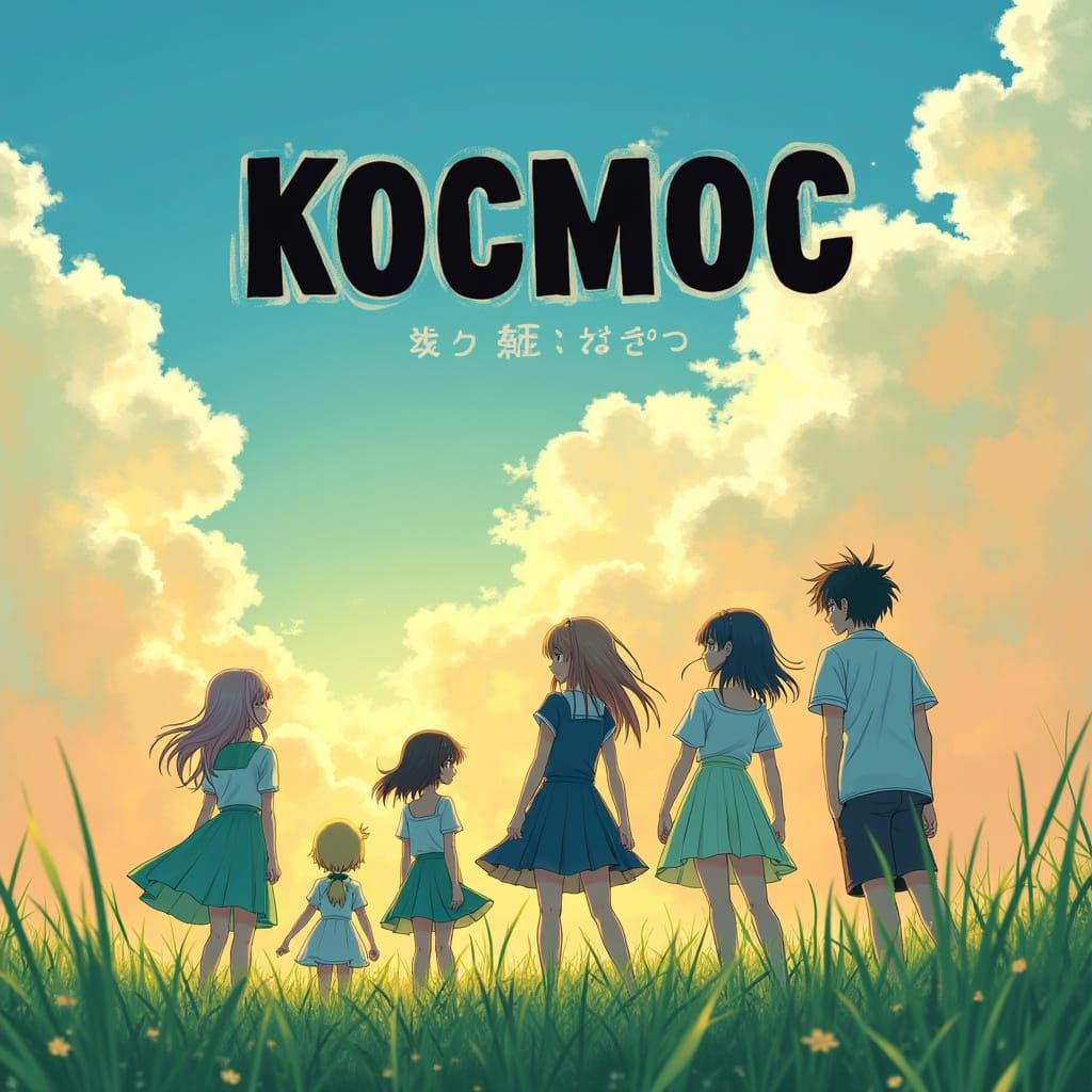 Anime Key Visuals: Vibrant Youth Gather in a Lush Field