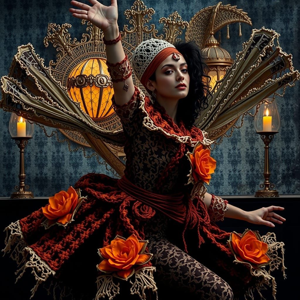 Avant Garde Dancer in Vintage Lace Costume